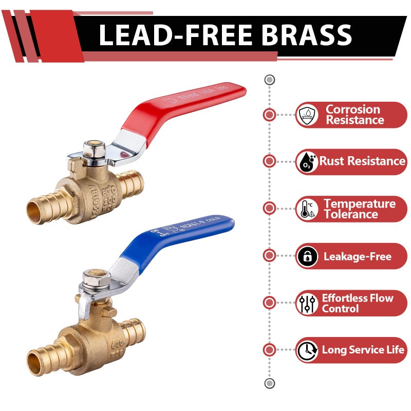 EFIELD 4 Pack EFIELD 1/2 Inch Pex Brass Full Port Shut-off Ball Valve for Hot and Cold Water,Potable Water, Pex Barb Crimp Connection,(VALVE002) - Image 3